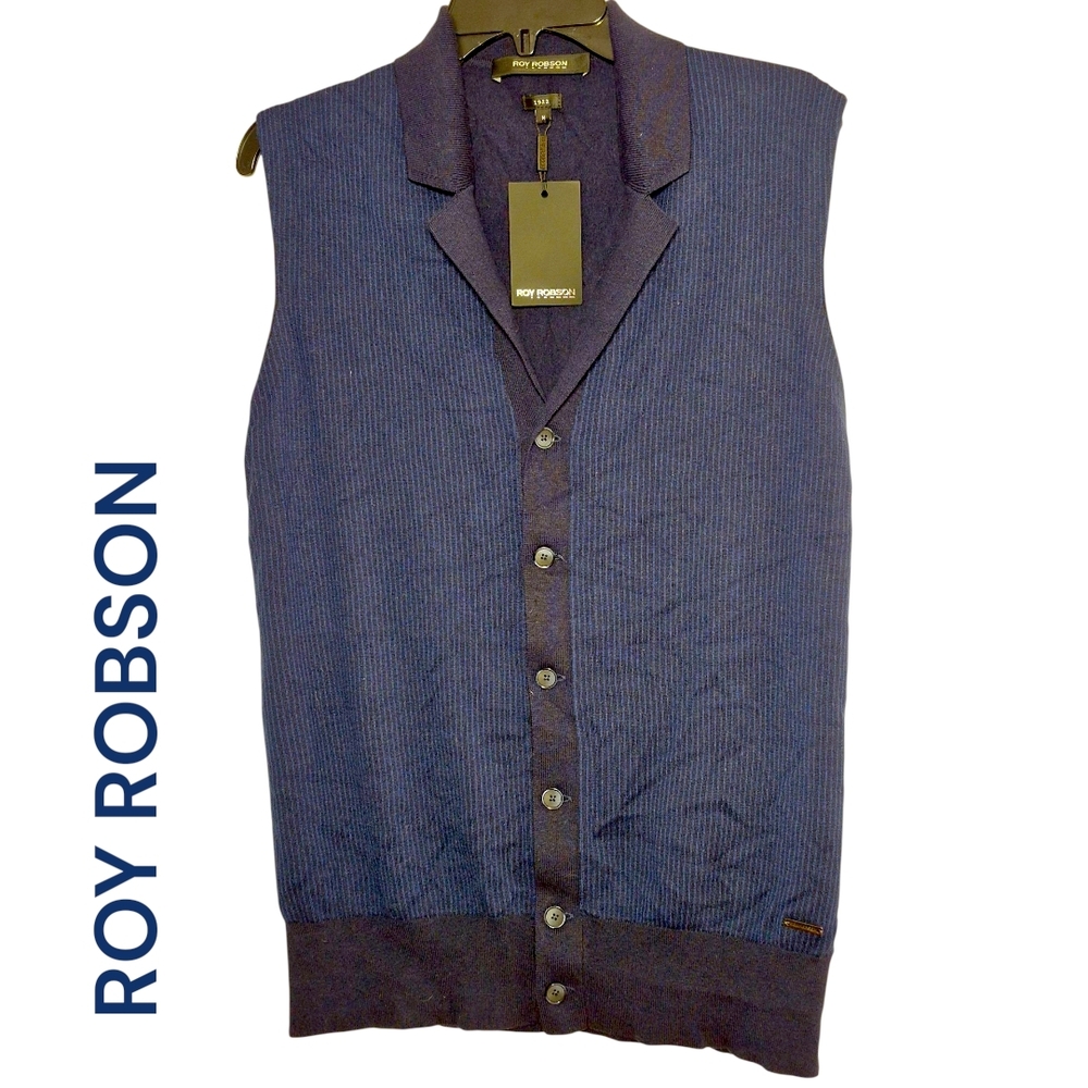 Roy Robson Dark Blue Button-Up Knit Vest, MEDIUM, NEW with Tag